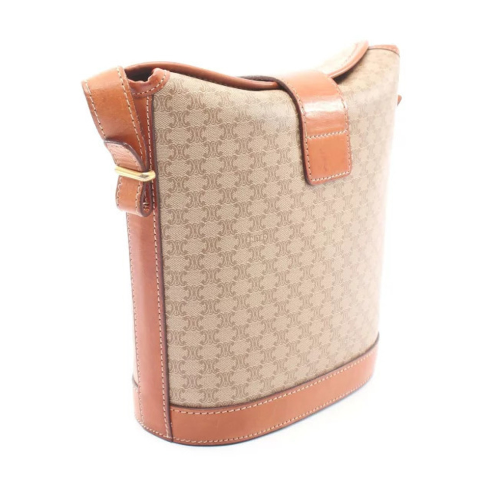 Celine Macadam Brown Beige Cream Shoulder Canvas Leather Bag Tan Cream